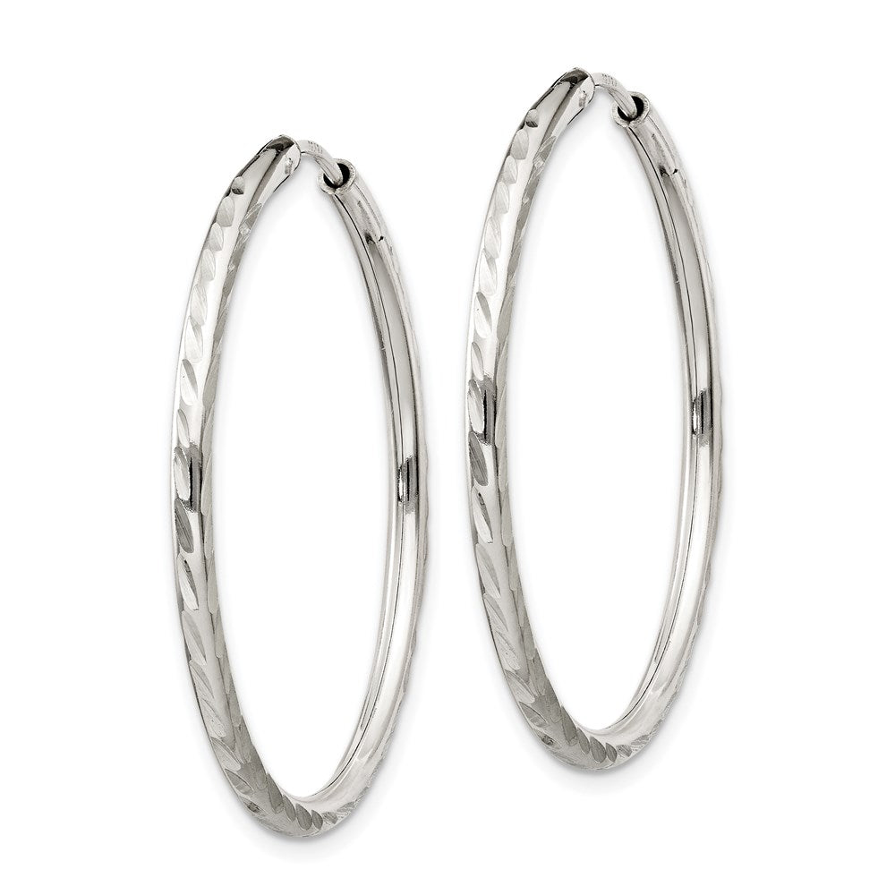 QE4656 Sterling Silver D/C 2.5x35mm Endless Hoop Earrings