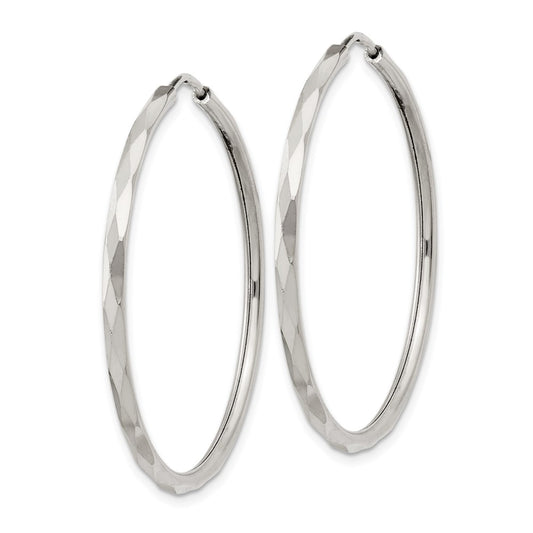 QE4658 Sterling Silver D/C 2.5x35mm Endless Hoop Earrings