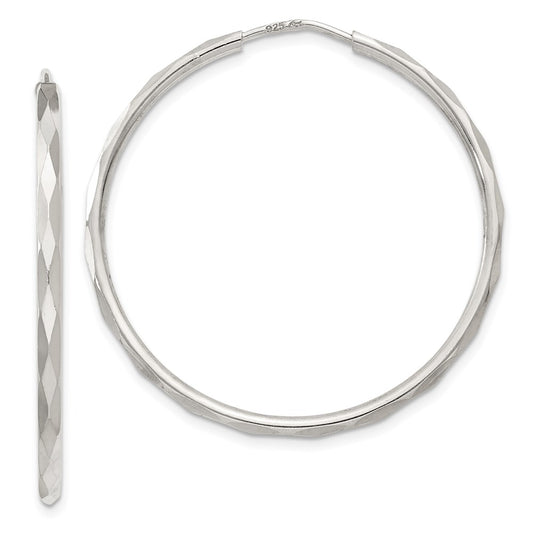 QE4658 Sterling Silver D/C 2.5x35mm Endless Hoop Earrings