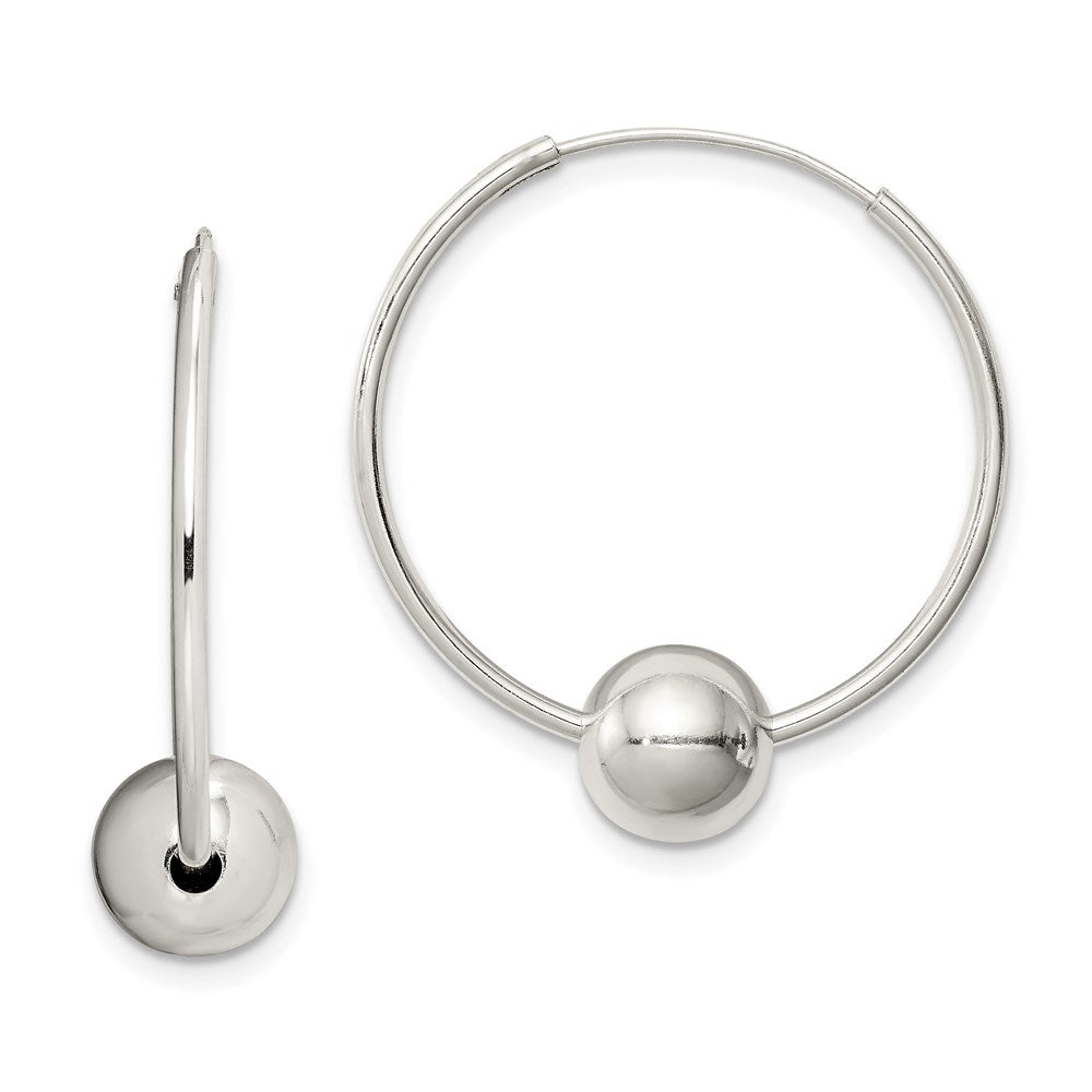 QE4665 Sterling Silver Bead Endless Hoop Earrings