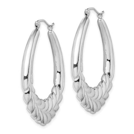 QE4676 Sterling Silver Rhod-plated Polished Wheat Shrimp Oval Hoop Earrings