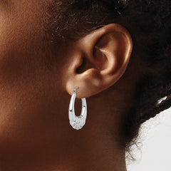 QE4681 Sterling Silver Rhodium-plated Polished Scalloped Oval Hoop Earrings