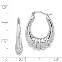 QE4681 Sterling Silver Rhodium-plated Polished Scalloped Oval Hoop Earrings