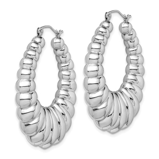 QE4686 Sterling Silver Rhodium-plated Polished Shrimp Oval Hoop Earrings