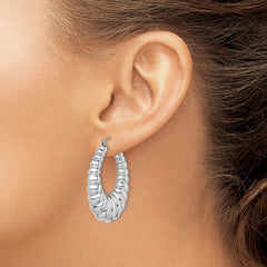 QE4686 Sterling Silver Rhodium-plated Polished Shrimp Oval Hoop Earrings