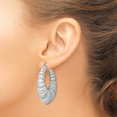 QE4690 Sterling Silver Rhodium-plated Satin & D/C Shrimp Oval Hoop Earrings