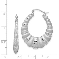 QE4692 Sterling Silver Rhodium-plated Satin & D/C Shrimp Oval Hoop Earrings