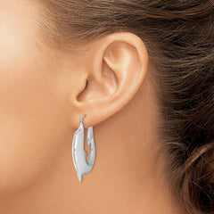 QE4699 Sterling Silver Rhodium-plated Polished Dolphin Round Hoop Earrings