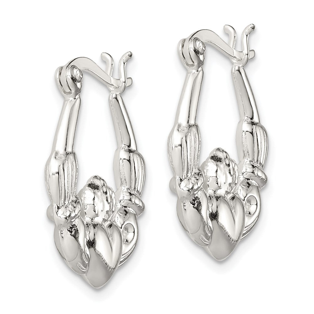 QE4701 Sterling Silver Polished Claddagh Hoop Earrings
