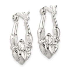 QE4701 Sterling Silver Polished Claddagh Hoop Earrings