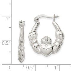 QE4701 Sterling Silver Polished Claddagh Hoop Earrings