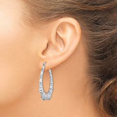 QE4708 Sterling Silver Rhodium-plated Bamboo Oval Hoop Earrings