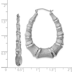 QE4708 Sterling Silver Rhodium-plated Bamboo Oval Hoop Earrings