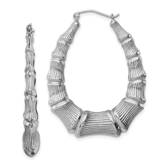 QE4708 Sterling Silver Rhodium-plated Bamboo Oval Hoop Earrings