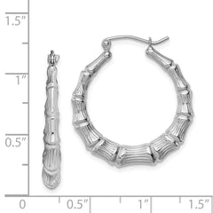QE4711 Sterling Silver Rhodium-plated Bamboo Round Hoop Earrings