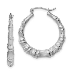 QE4711 Sterling Silver Rhodium-plated Bamboo Round Hoop Earrings