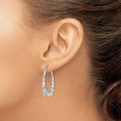 QE4712 Sterling Silver Rhodium-plated Bamboo Round Hoop Earrings