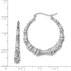 QE4712 Sterling Silver Rhodium-plated Bamboo Round Hoop Earrings
