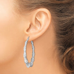 QE4714 Sterling Silver Rhodium-plated Bamboo Round Hoop Earrings