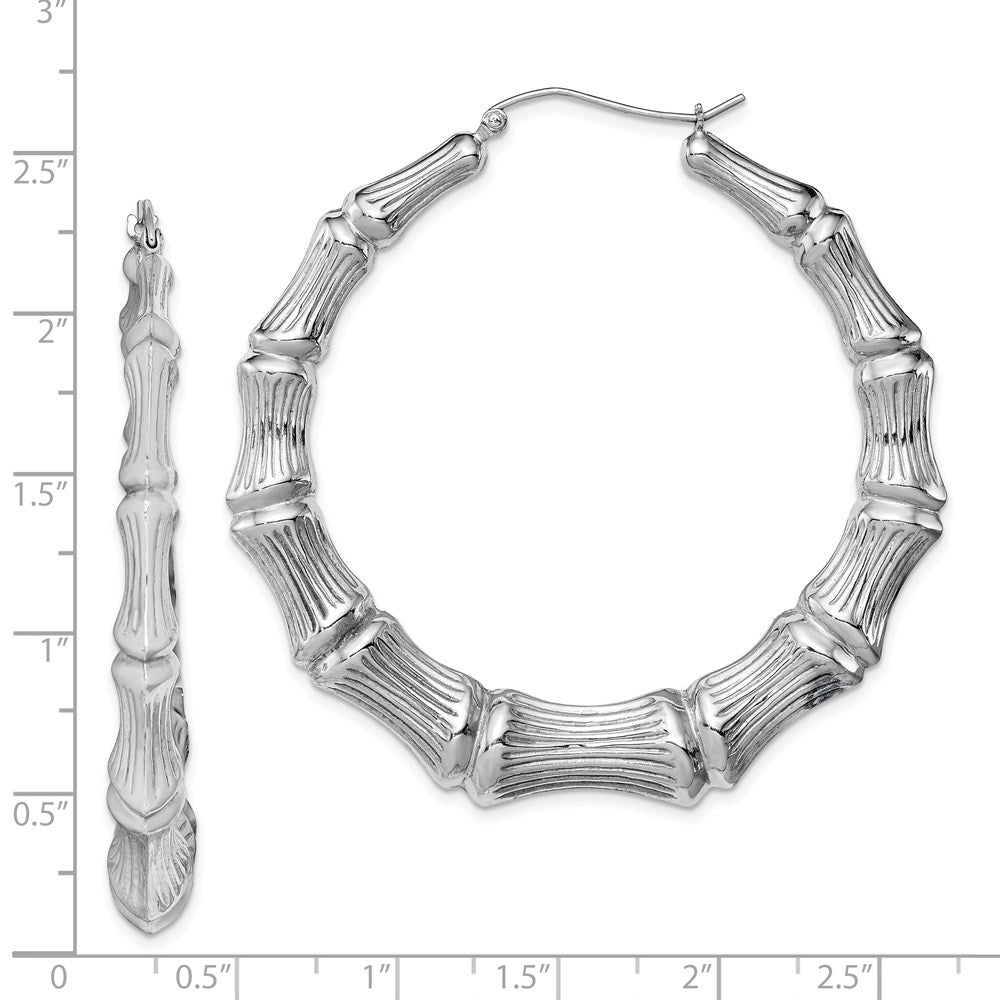 QE4714 Sterling Silver Rhodium-plated Bamboo Round Hoop Earrings