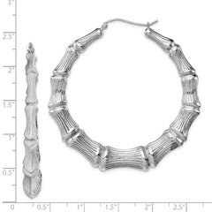 QE4714 Sterling Silver Rhodium-plated Bamboo Round Hoop Earrings