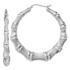 QE4714 Sterling Silver Rhodium-plated Bamboo Round Hoop Earrings