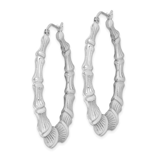 QE4715 Sterling Silver Rhodium-plated Bamboo Round Hoop Earrings