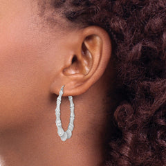 QE4715 Sterling Silver Rhodium-plated Bamboo Round Hoop Earrings