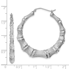 QE4715 Sterling Silver Rhodium-plated Bamboo Round Hoop Earrings