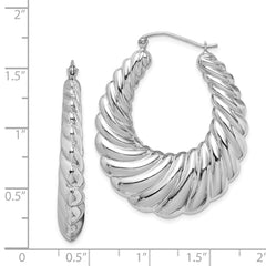 QE4720 Sterling Silver Rhodium-plated Polished Shrimp Oval Hoop Earrings
