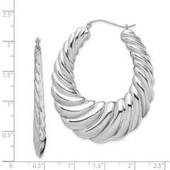 QE4721 Sterling Silver Rhodium-plated Polished Shrimp Oval Hoop Earrings