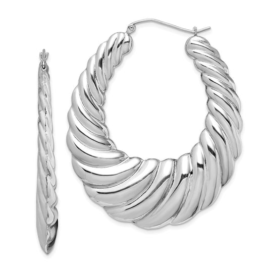 QE4721 Sterling Silver Rhodium-plated Polished Shrimp Oval Hoop Earrings