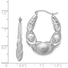 QE4729 Sterling Silver Rhod-plated Satin & D/C Scalloped Oval Hoop Earrings