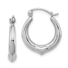 QE4740 Sterling Silver Rhodium-plated Polished Heart Round Hoop Earrings