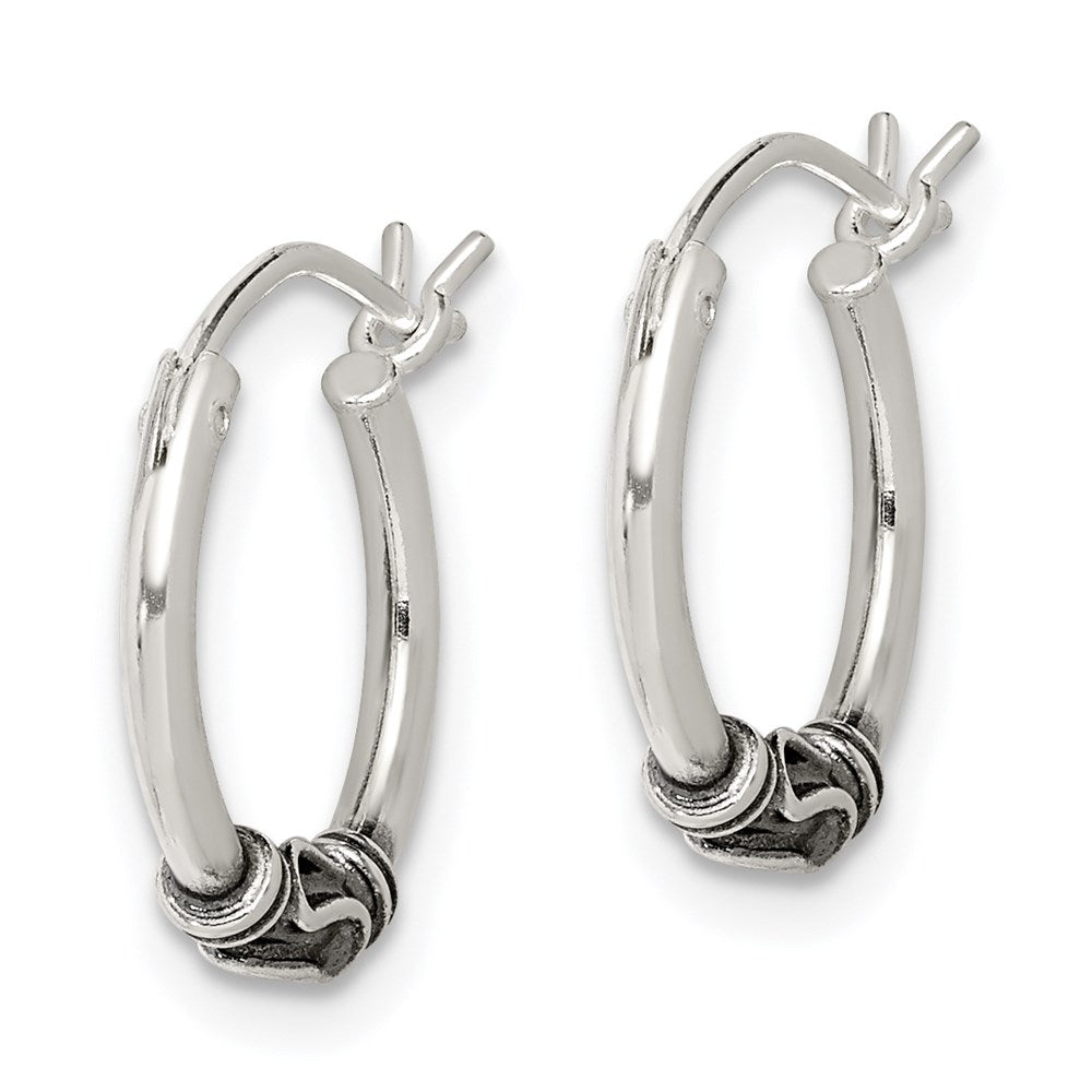 QE4743 Sterling Silver Antiqued Hoop Earrings
