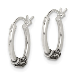 QE4743 Sterling Silver Antiqued Hoop Earrings