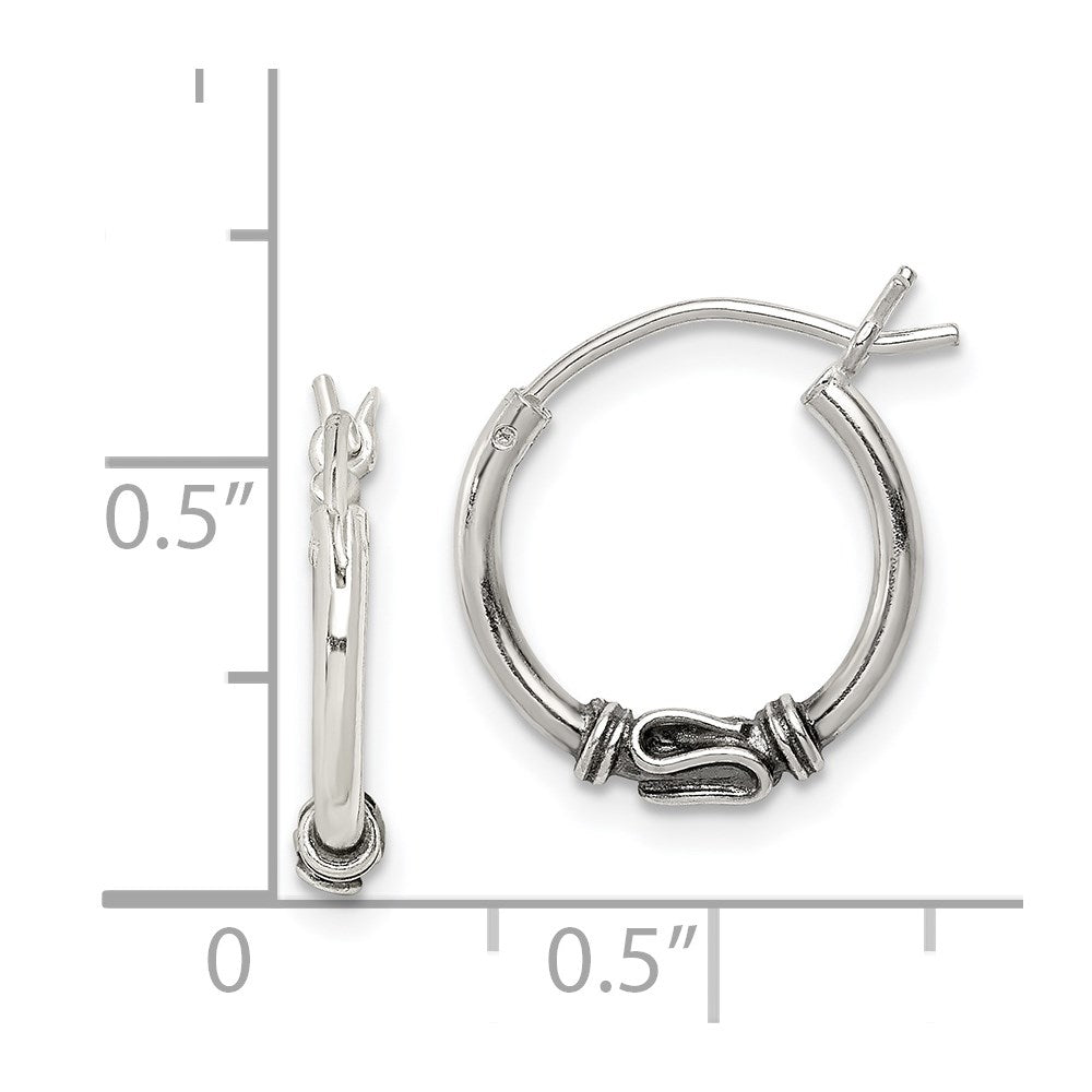 QE4743 Sterling Silver Antiqued Hoop Earrings