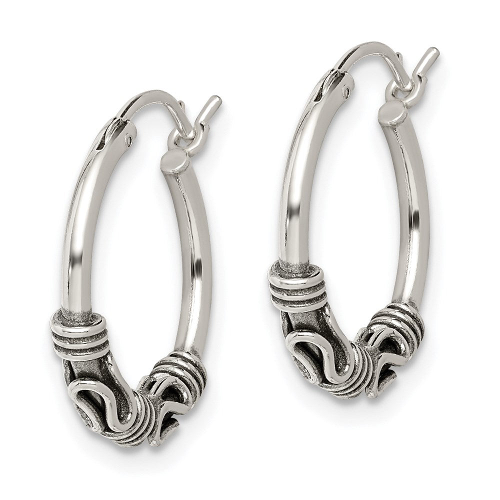 QE4744 Sterling Silver Antiqued Hoop Earrings