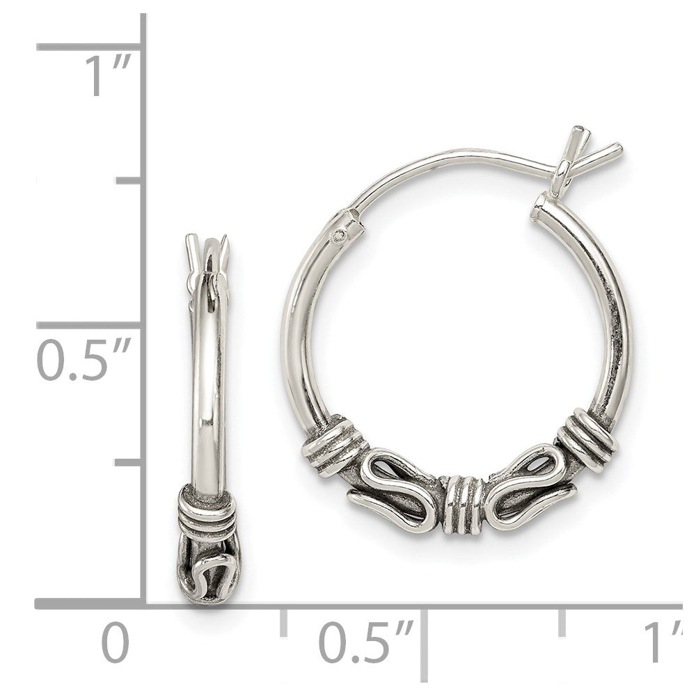 QE4744 Sterling Silver Antiqued Hoop Earrings