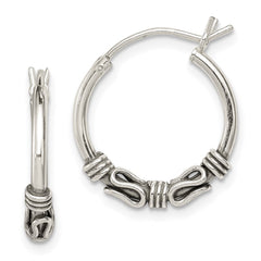 QE4744 Sterling Silver Antiqued Hoop Earrings