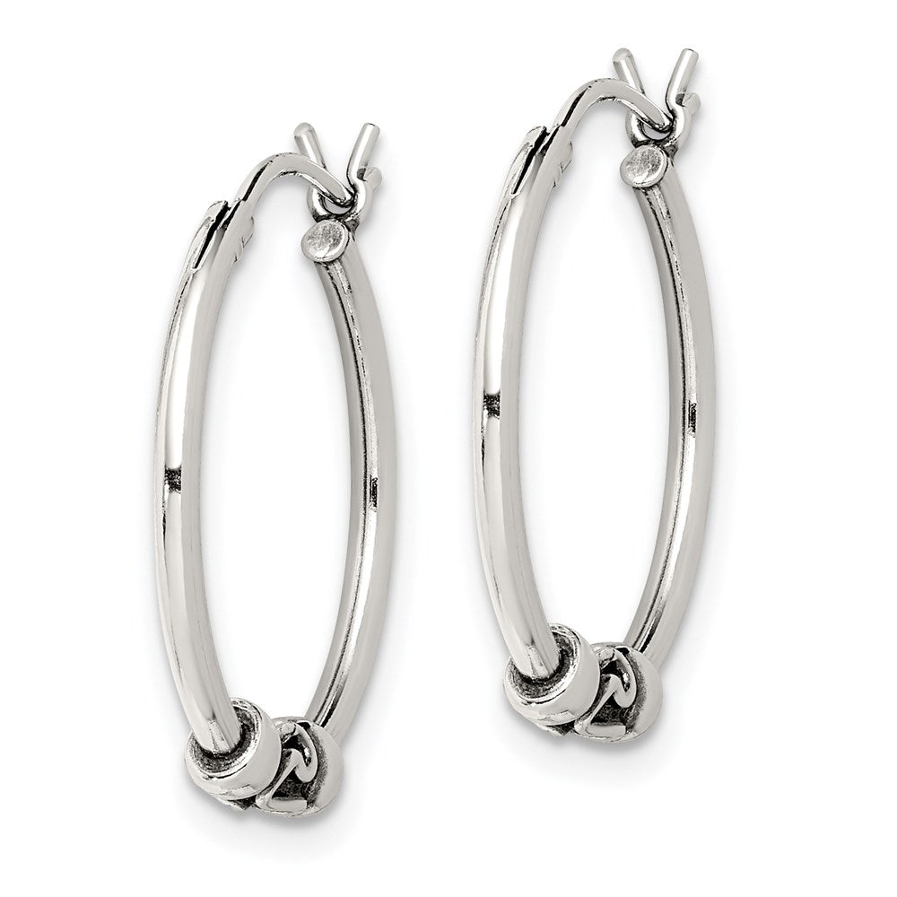 QE4745 Sterling Silver Antiqued Hoop Earrings