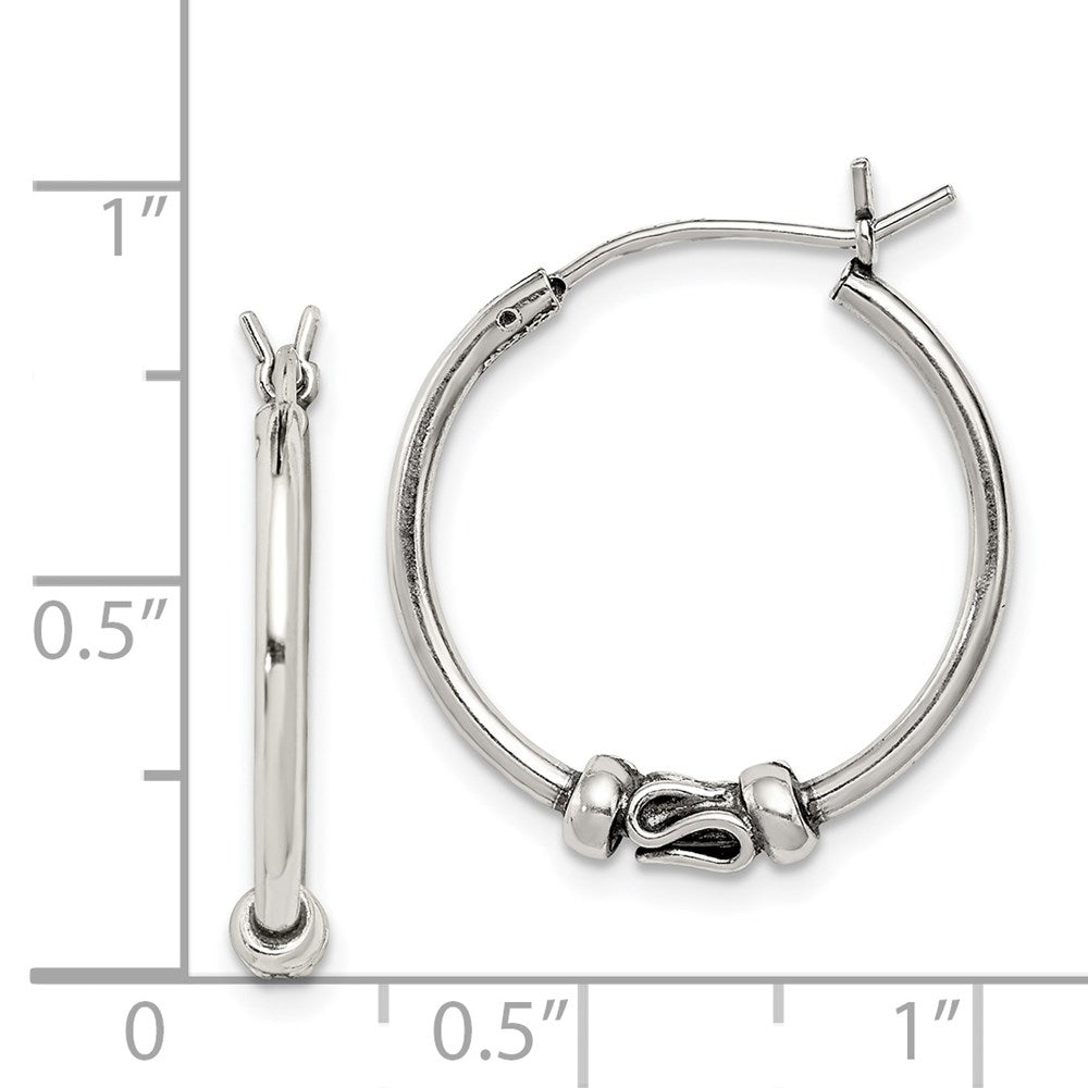 QE4745 Sterling Silver Antiqued Hoop Earrings