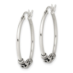 QE4746 Sterling Silver Antiqued Hoop Earrings