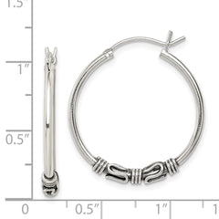QE4746 Sterling Silver Antiqued Hoop Earrings