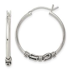 QE4746 Sterling Silver Antiqued Hoop Earrings