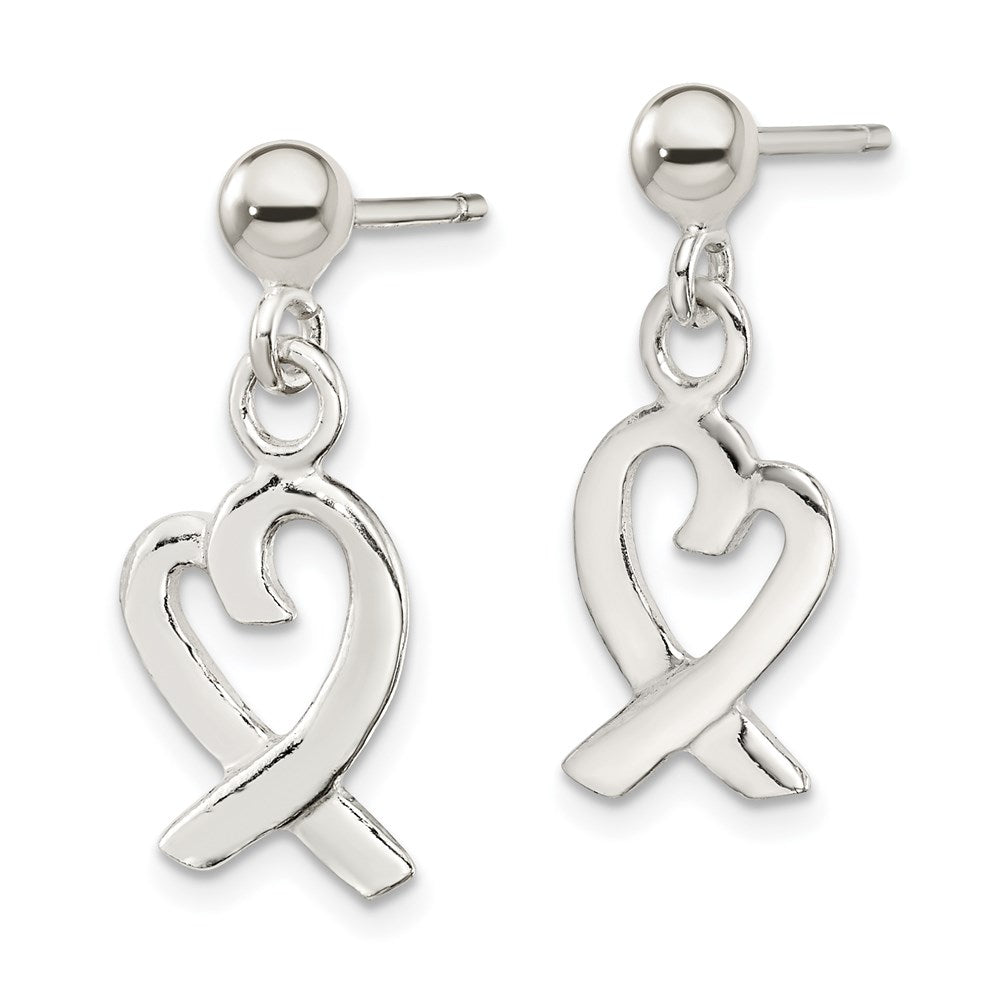 QE4758 Sterling Silver Heart Dangle Post Earrings