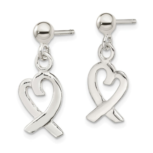 QE4758 Sterling Silver Heart Dangle Post Earrings