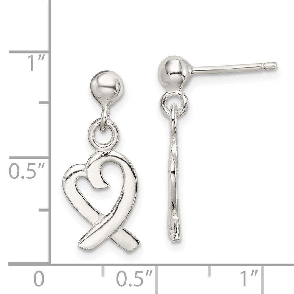QE4758 Sterling Silver Heart Dangle Post Earrings