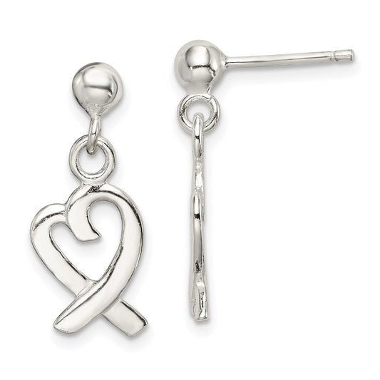 QE4758 Sterling Silver Heart Dangle Post Earrings