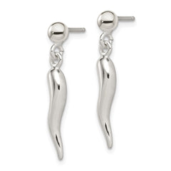 QE4759 Sterling Silver Polished Italian Horn Post Dangle Earrings